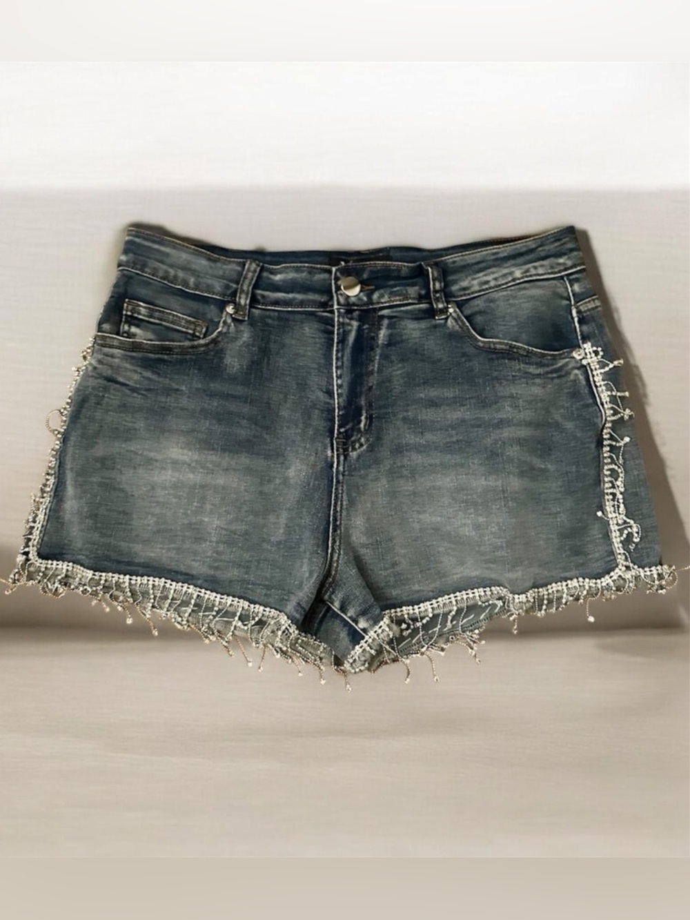 Airport Women's Western Denim Jean Shorts Studded Frayed Hem Mid-Rise Size 11